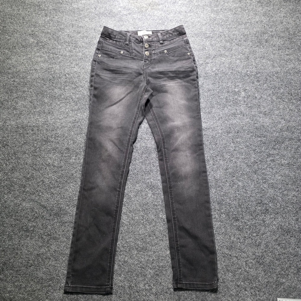 Mudd High Waisted Skinny Jeans Triple Button Fly Faded Black Size 12 Girls/Women